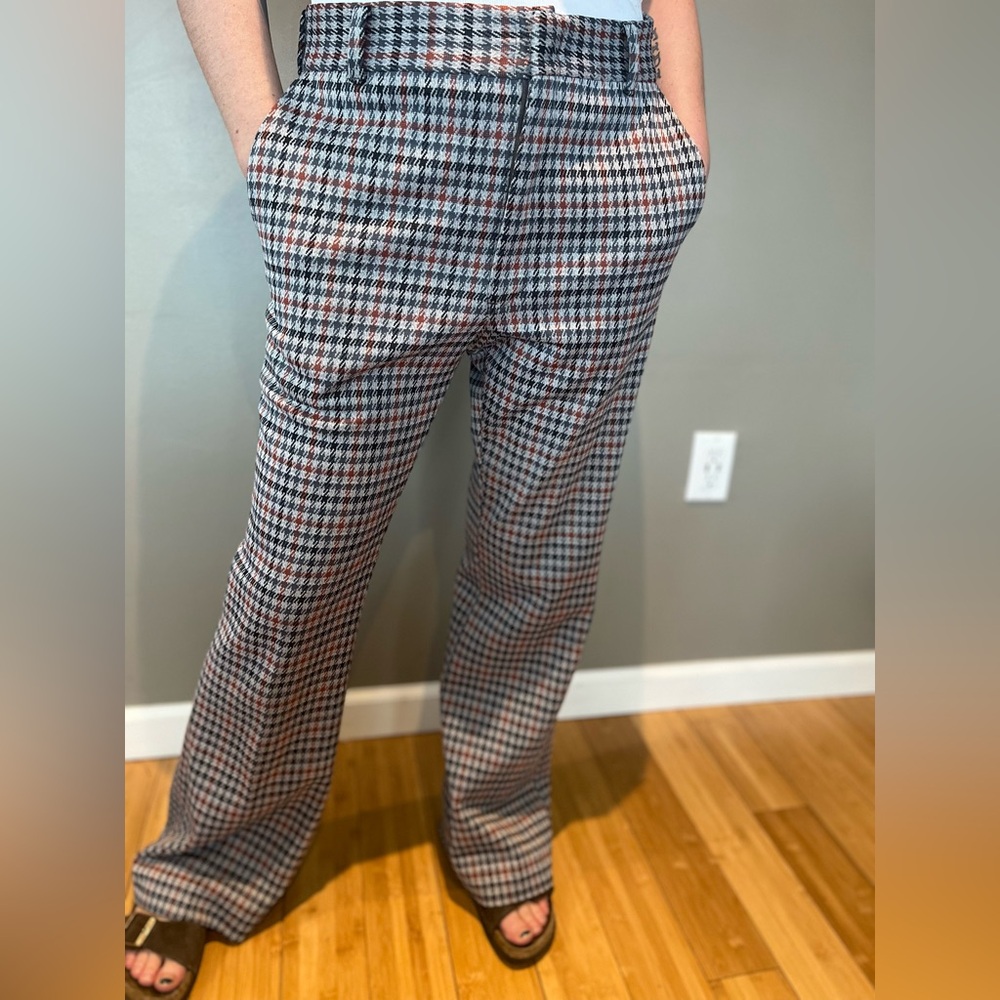 90s vintage mens pant gray/ blue/ black/ rust/ hounds tooth pattern